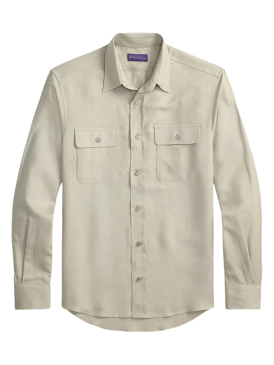 Ralph Lauren Purple Label Men's Silk-Linen Button-Front Shirt