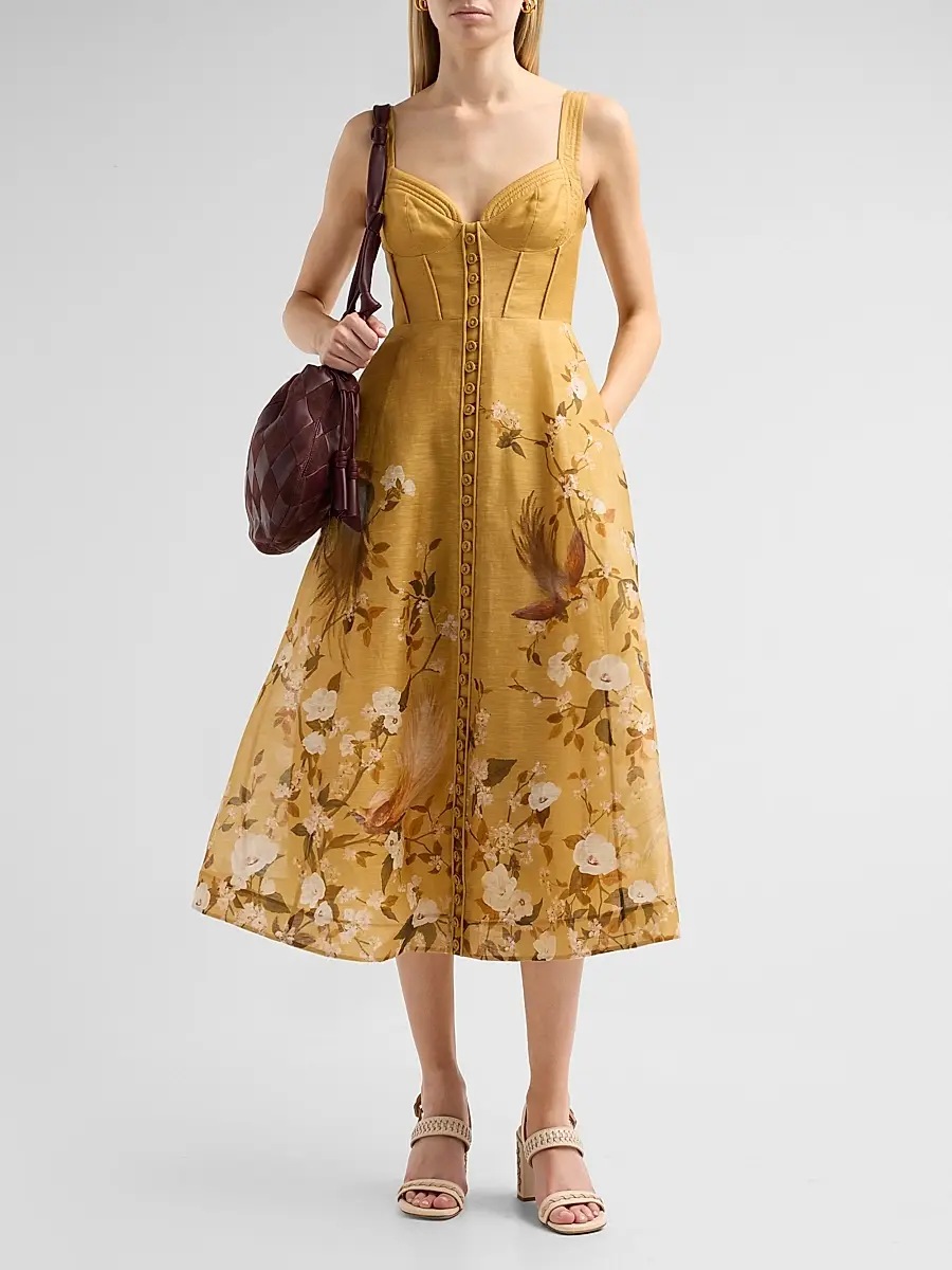 Zimmermann Women's Momentum Printed Linen Corded Midi Dress | Thumbnail 2 Zimmermann Women's Momentum Printed Linen Corded Midi Dress | Thumbnail 2