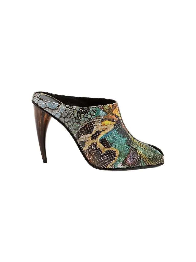 Alexander McQueen Women's Horn 105MM Embossed-Leather Peep Toe Mules
