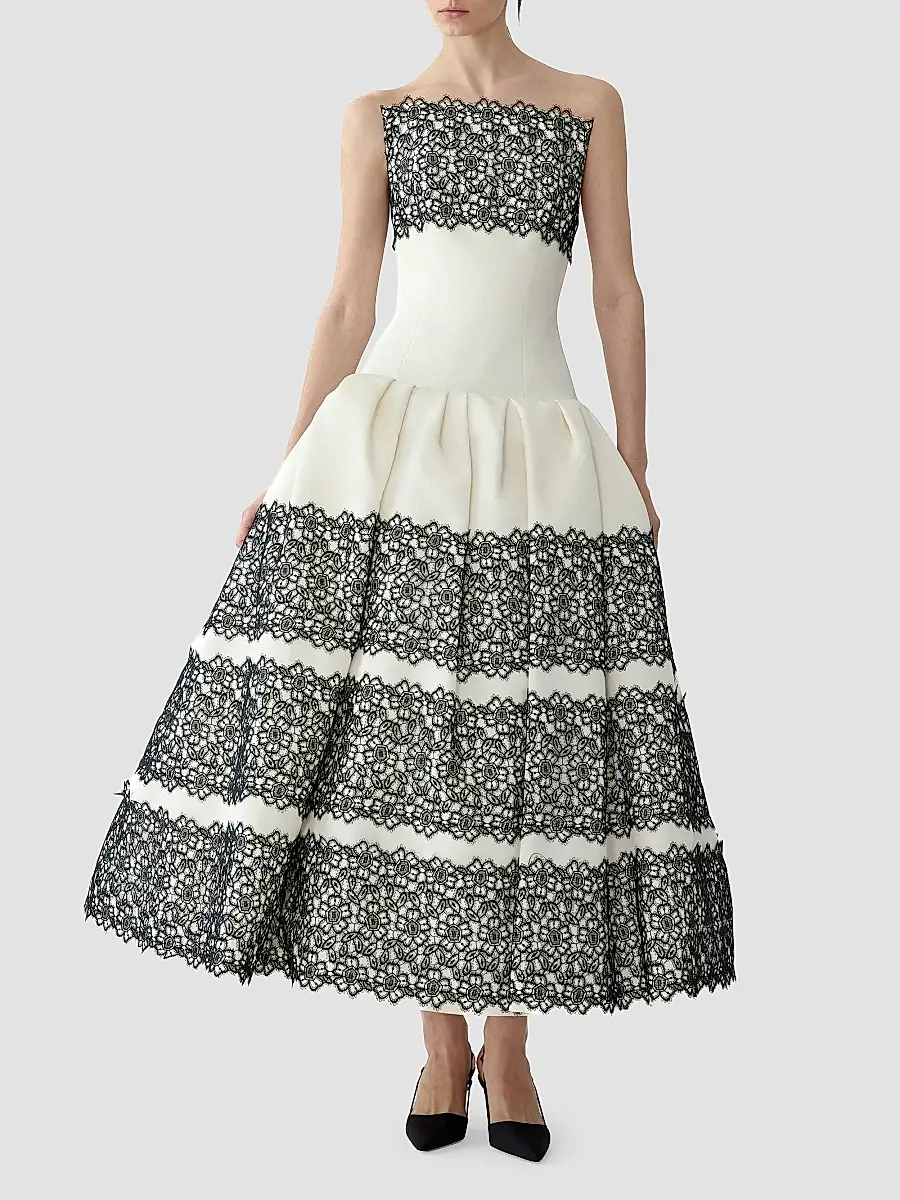 Carolina Herrera Women's Guipure Lace Silk Strapless Cocktail Dress | Thumbnail 2 Carolina Herrera Women's Guipure Lace Silk Strapless Cocktail Dress | Thumbnail 2