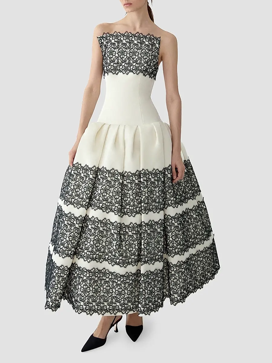 Carolina Herrera Women's Guipure Lace Silk Strapless Cocktail Dress | Thumbnail 4 Carolina Herrera Women's Guipure Lace Silk Strapless Cocktail Dress | Thumbnail 4