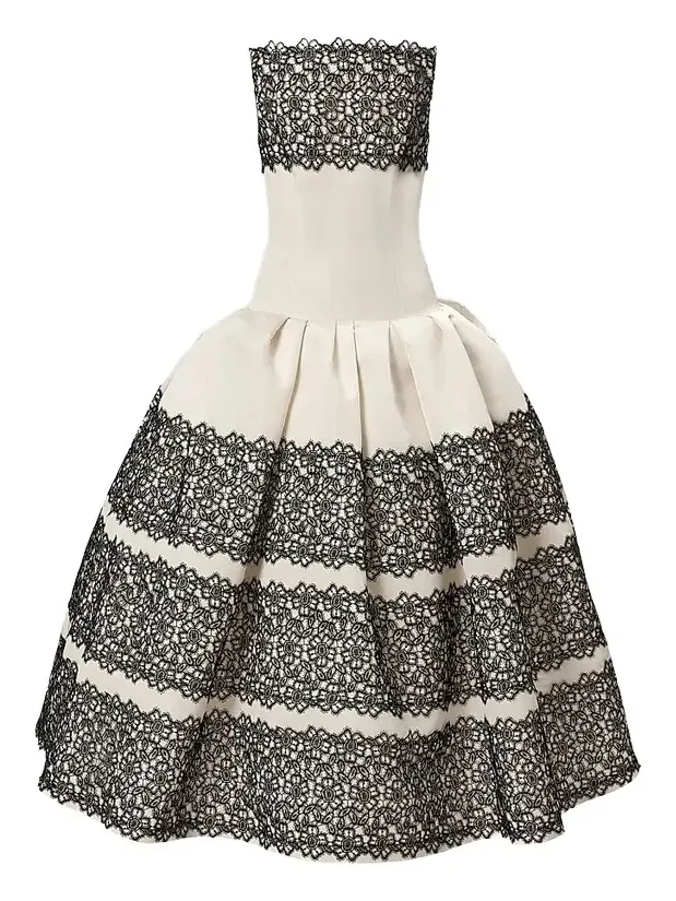 Women's Guipure Lace Silk Strapless Cocktail Dress