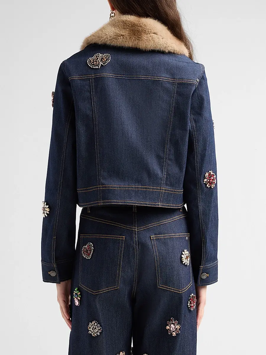Cinq à Sept Women's Lexie Faux-Fur Collar Denim Jacket | Thumbnail 3 Cinq à Sept Women's Lexie Faux-Fur Collar Denim Jacket | Thumbnail 3