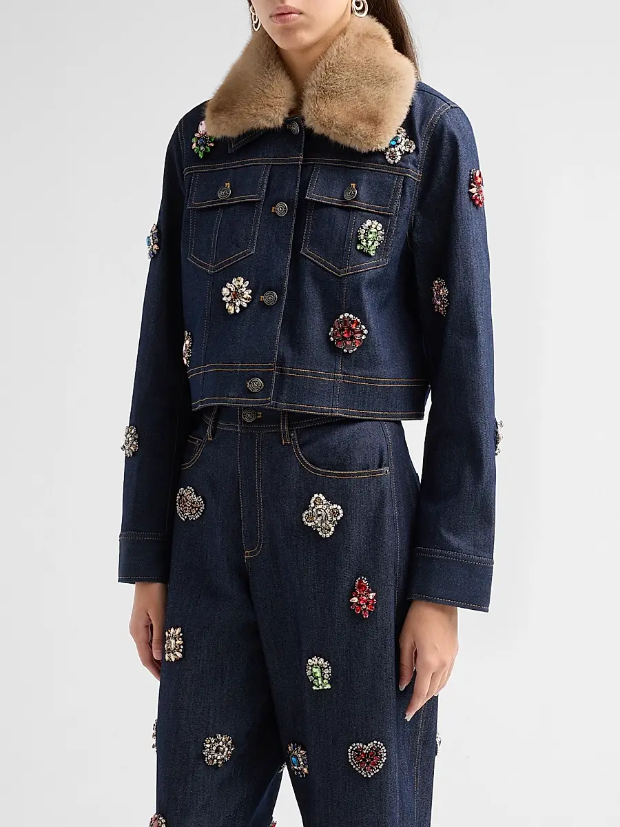 Cinq à Sept Women's Lexie Faux-Fur Collar Denim Jacket | Thumbnail 4 Cinq à Sept Women's Lexie Faux-Fur Collar Denim Jacket | Thumbnail 4