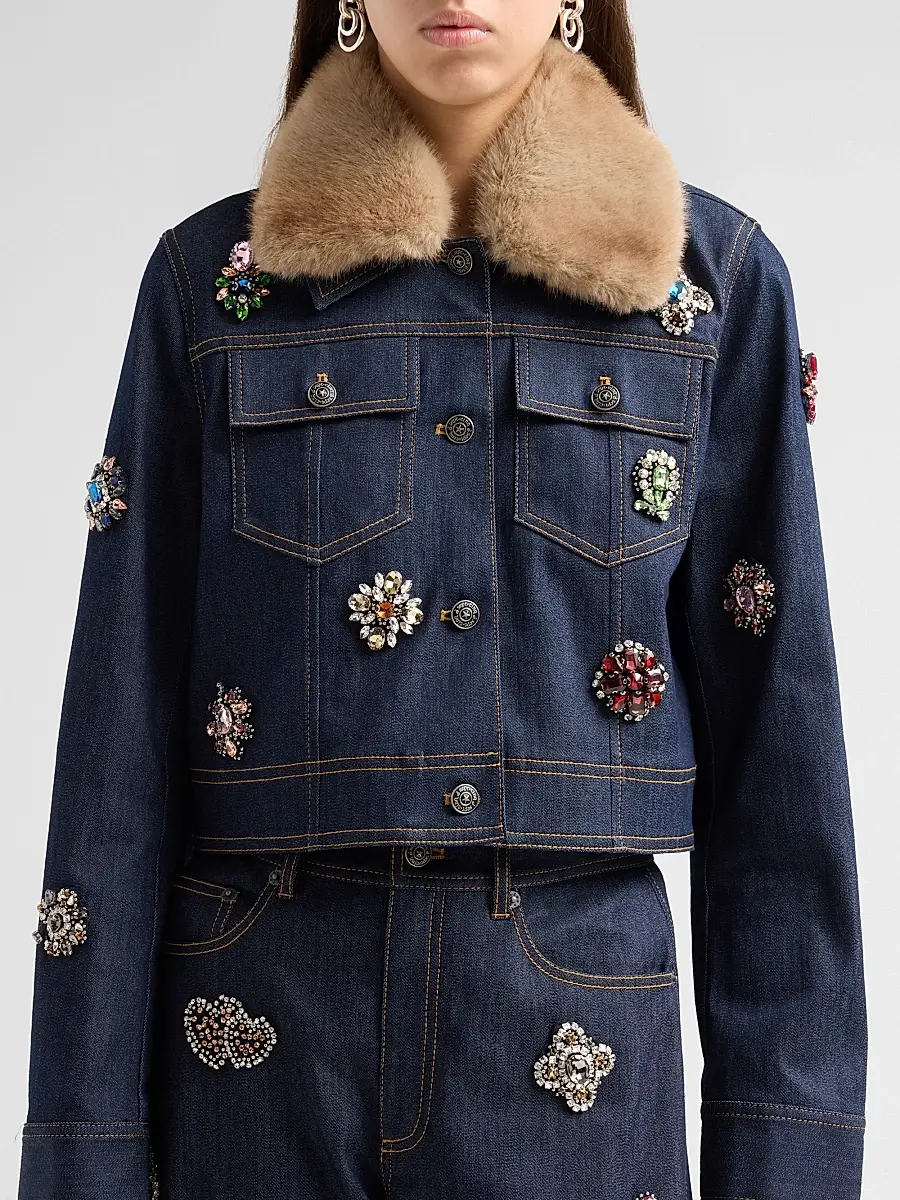 Cinq à Sept Women's Lexie Faux-Fur Collar Denim Jacket | Thumbnail 5 Cinq à Sept Women's Lexie Faux-Fur Collar Denim Jacket | Thumbnail 5