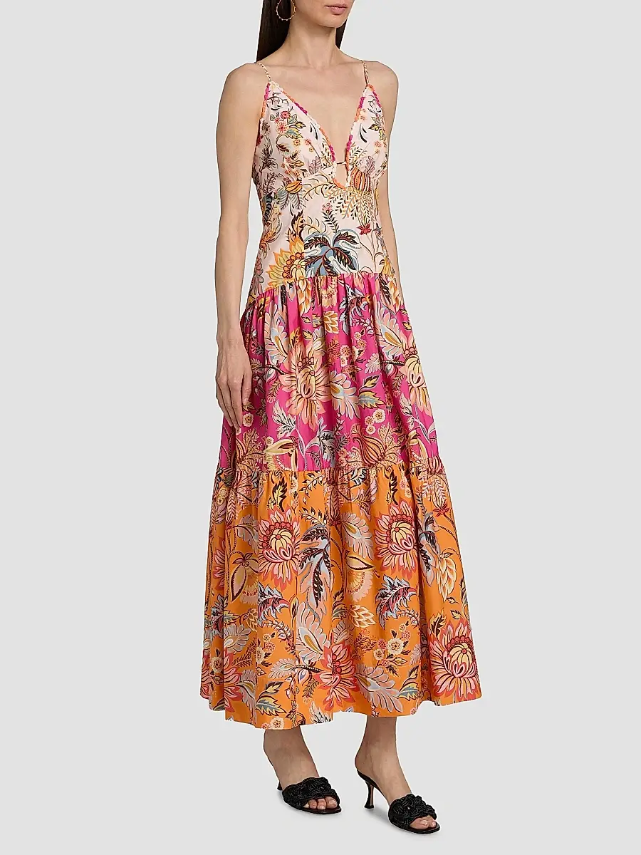 Farm Rio Women's Ligia Floral Tiered Maxi Dress | Thumbnail 4 Farm Rio Women's Ligia Floral Tiered Maxi Dress | Thumbnail 4