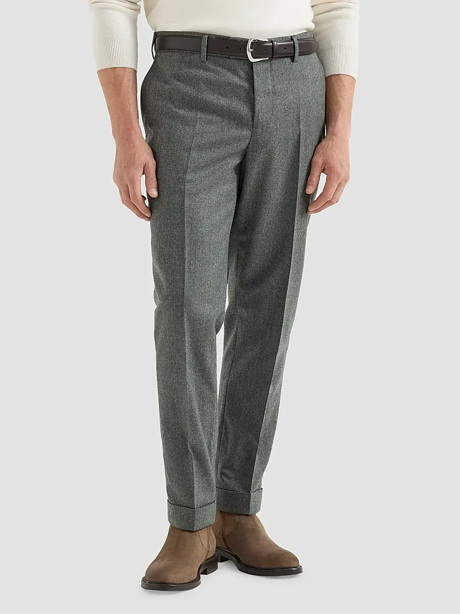 Brunello Cucinelli Men's Virgin Wool Flannel Italian Fit Trousers | Thumbnail 3