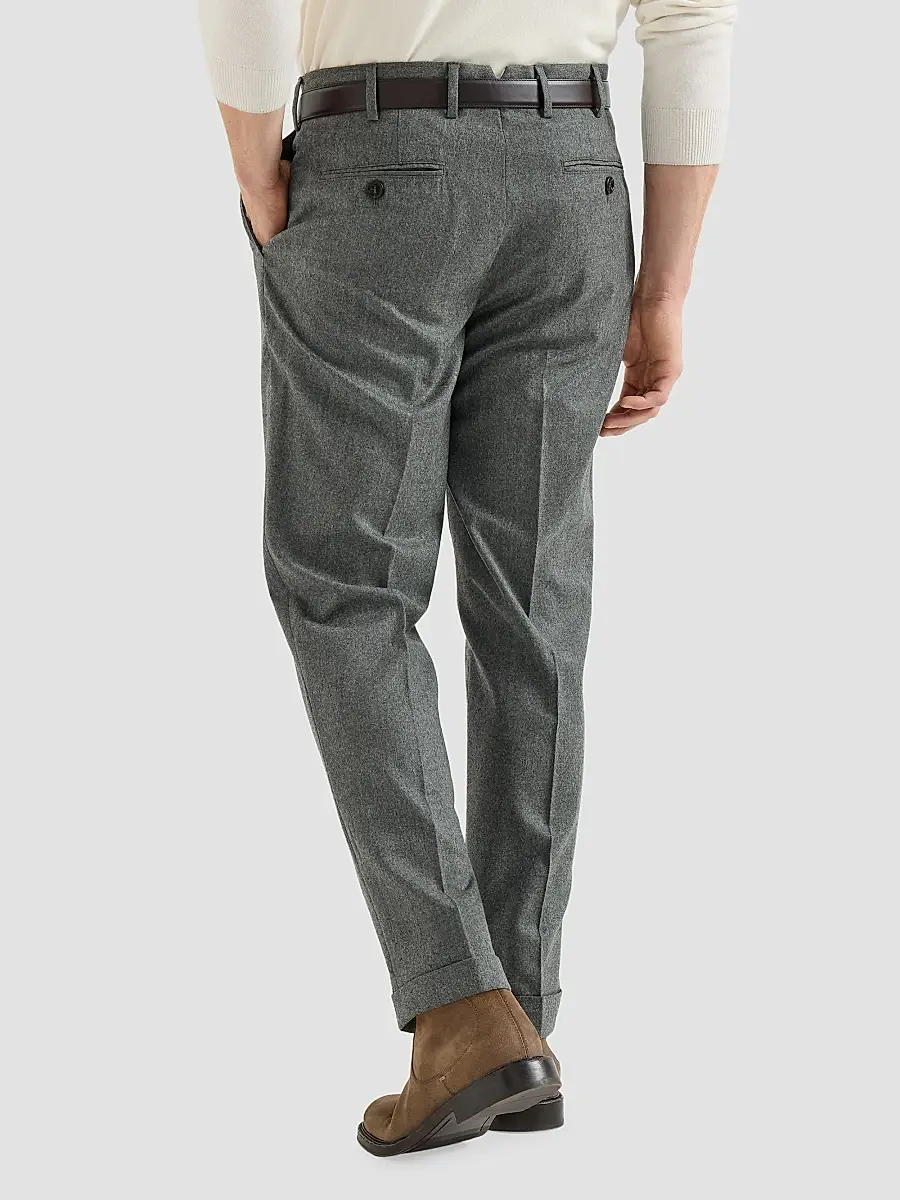 Brunello Cucinelli Men's Virgin Wool Flannel Italian Fit Trousers | Thumbnail 4