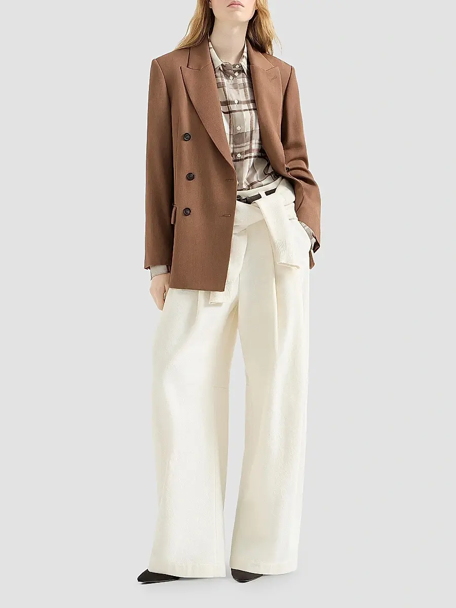 Brunello Cucinelli Women's Silk Pongée Shirt in Macrocheck Print - Multicolor | Thumbnail 6