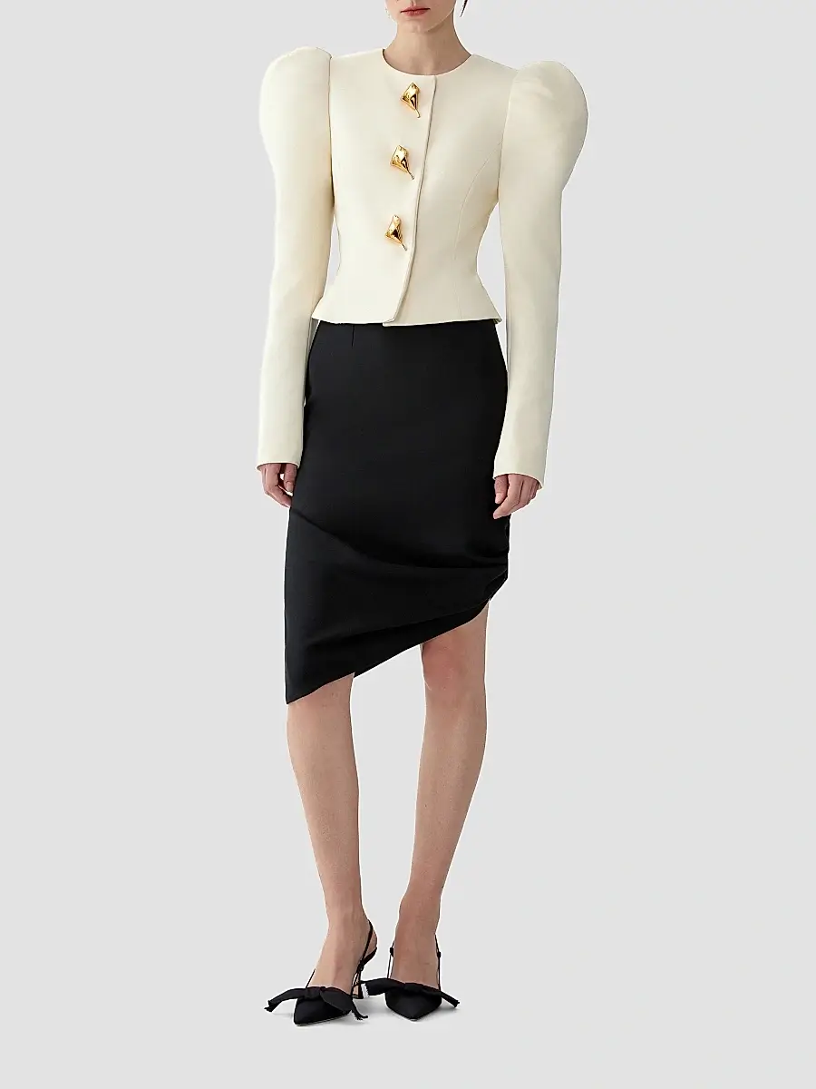 Carolina Herrera Women's Stretch-Wool Puff-Sleeve Jacket | Thumbnail 2