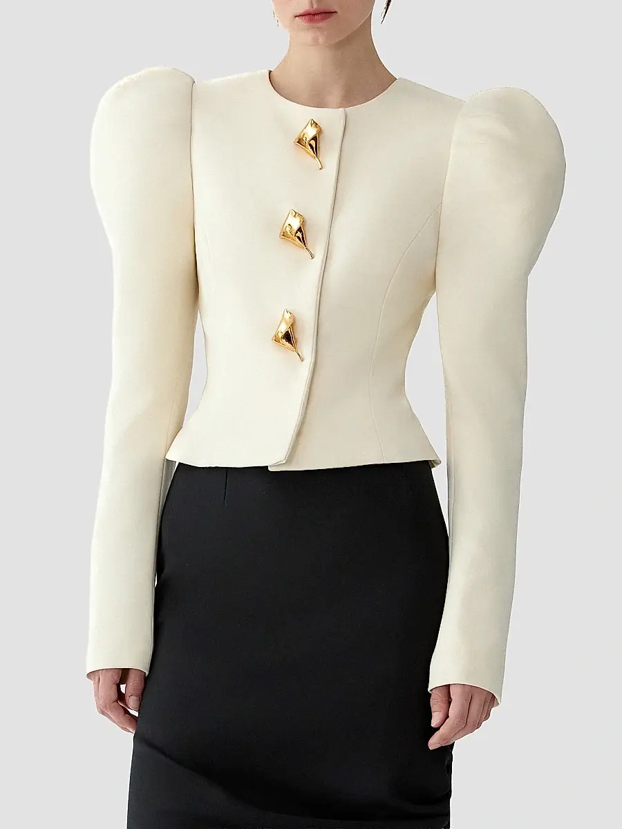 Carolina Herrera Women's Stretch-Wool Puff-Sleeve Jacket | Thumbnail 4