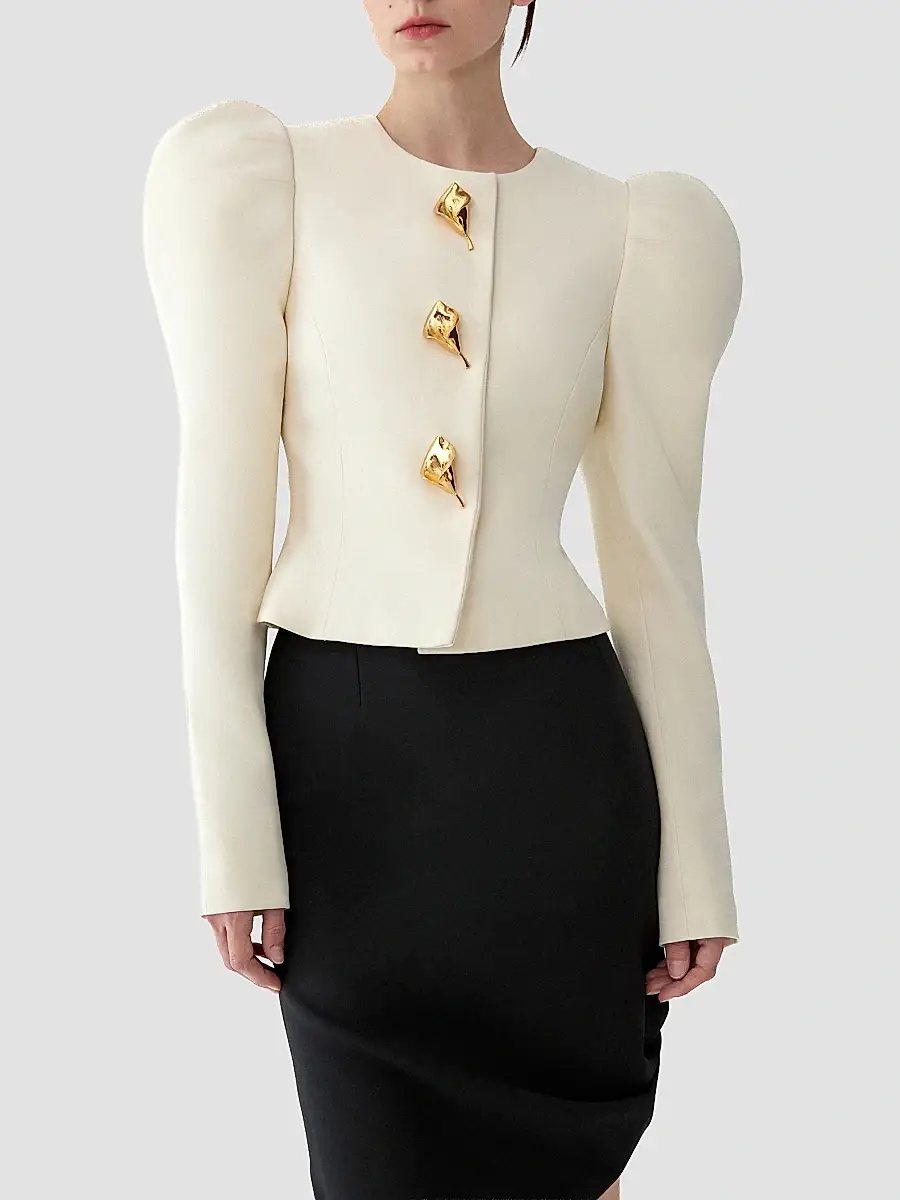 Carolina Herrera Women's Stretch-Wool Puff-Sleeve Jacket | Thumbnail 5