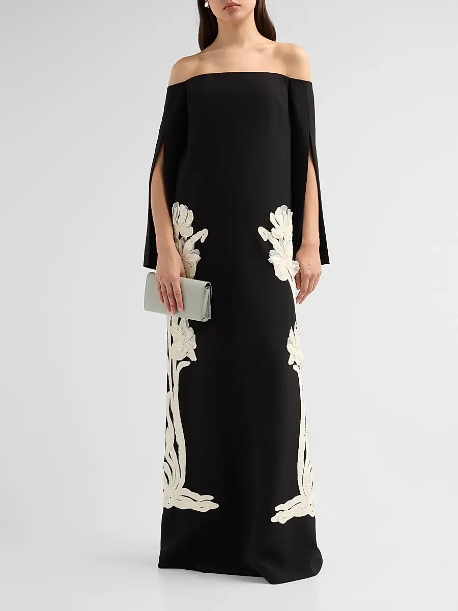 Lela Rose Women's Floral Organza Embroidered Crepe Gown | Thumbnail 2