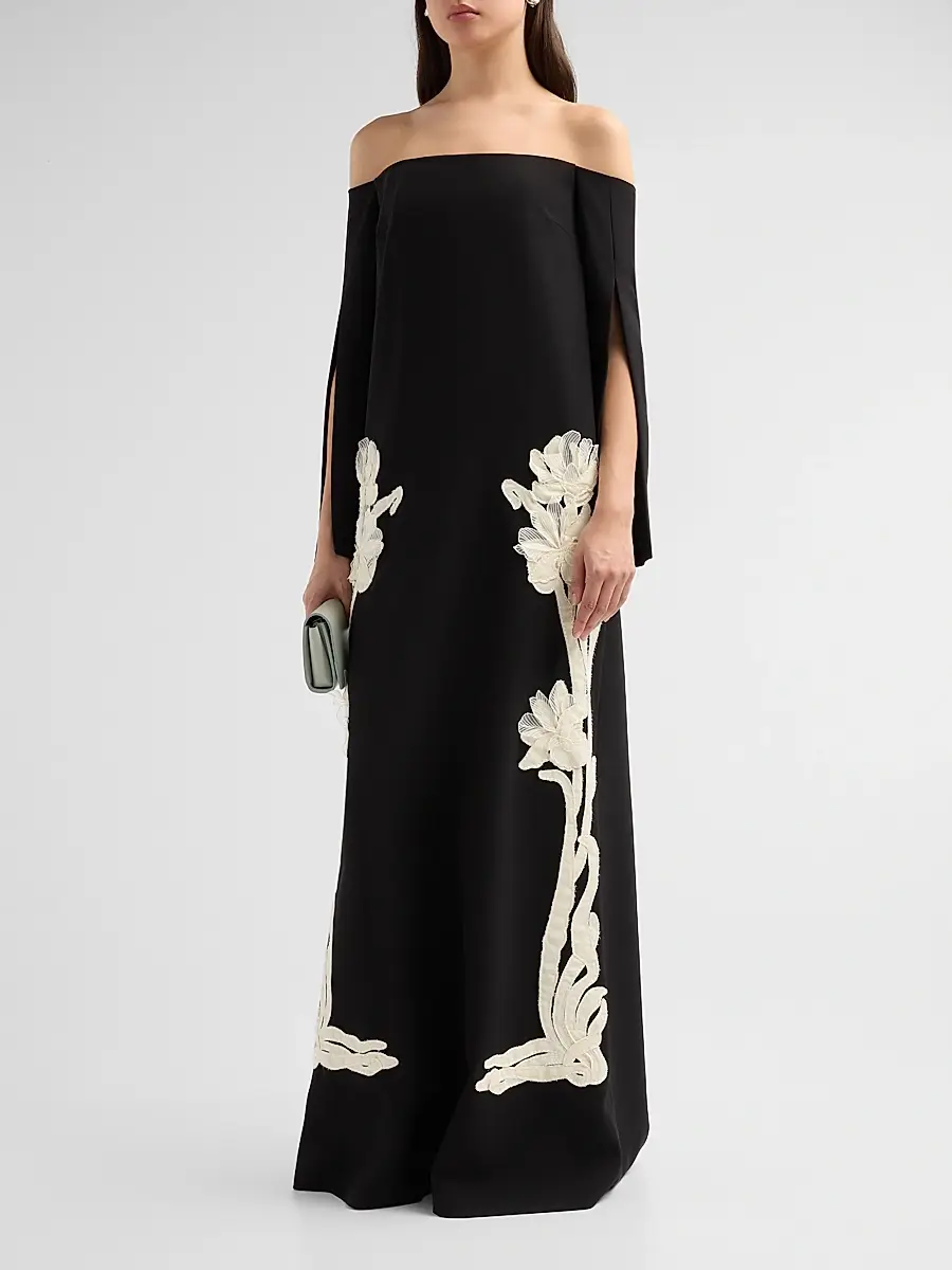 Lela Rose Women's Floral Organza Embroidered Crepe Gown | Thumbnail 4