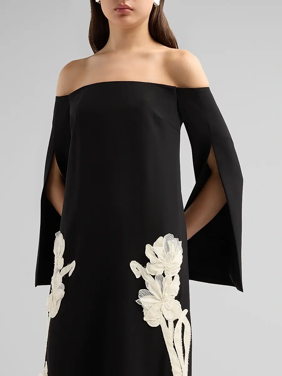 Lela Rose Women's Floral Organza Embroidered Crepe Gown | Thumbnail 5