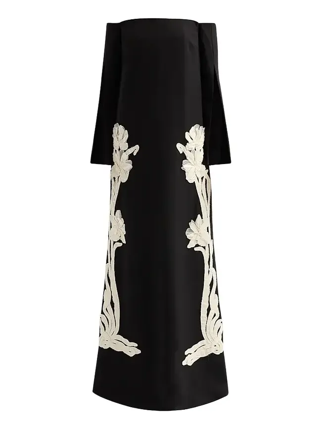 Women's Floral Organza Embroidered Crepe Gown Women's Floral Organza Embroidered Crepe Gown