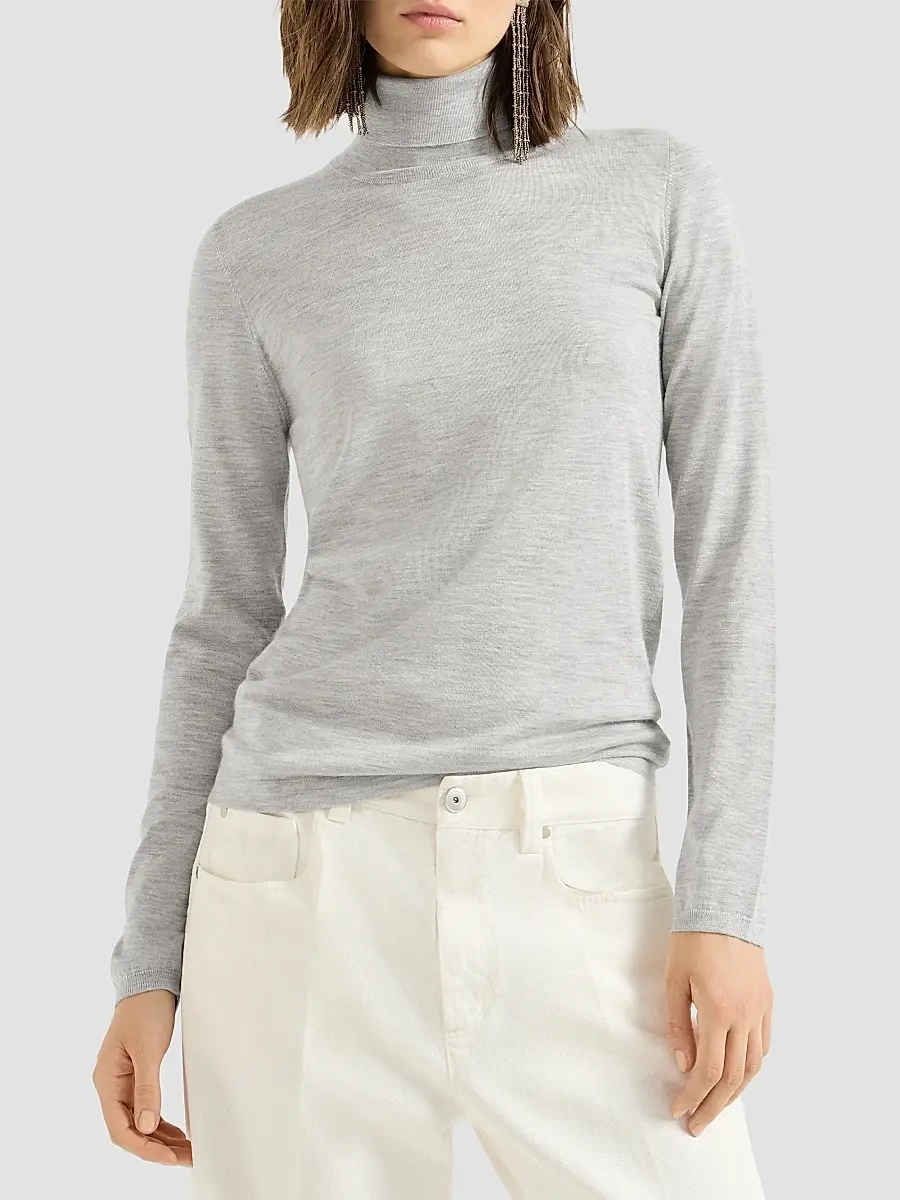 Brunello Cucinelli Women's Cashmere and Silk Lightweight Turtleneck Sweater | Thumbnail 3