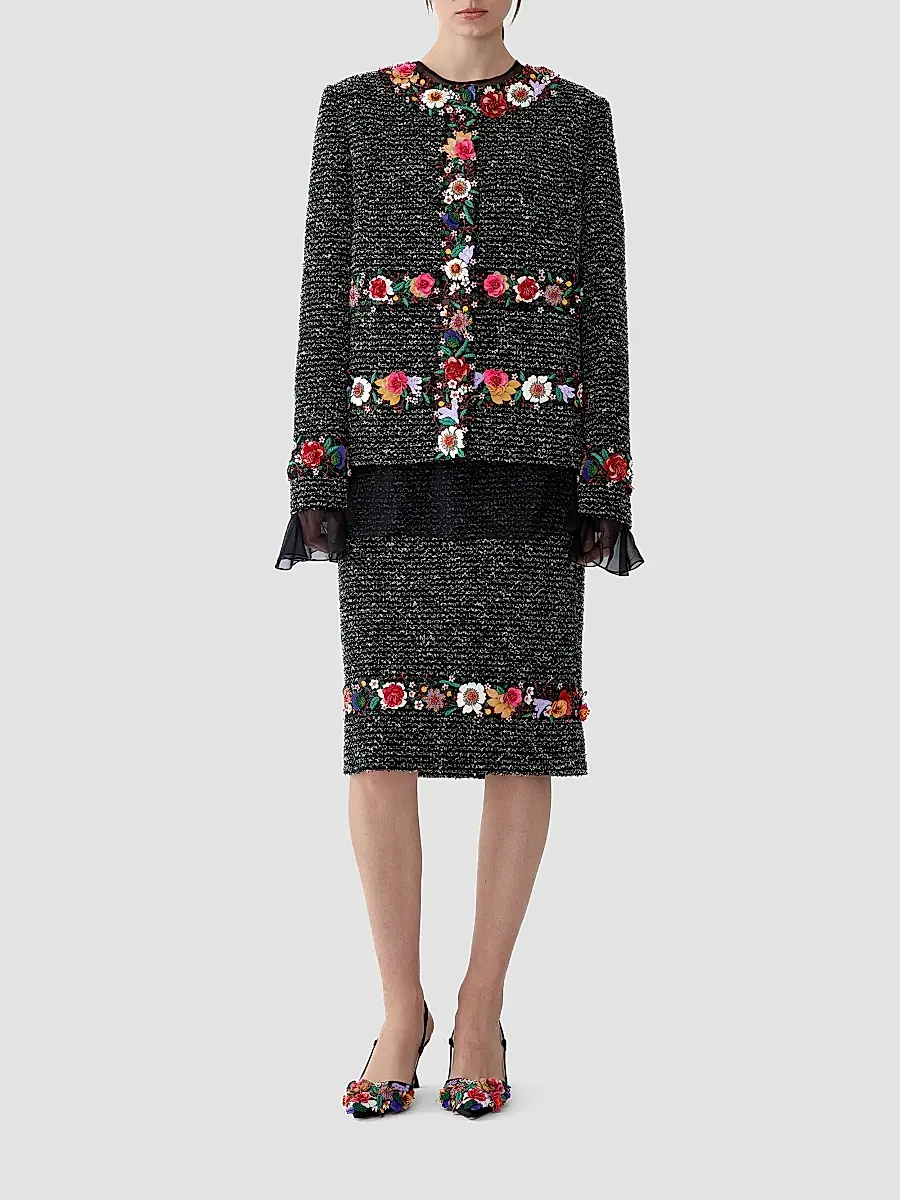 Carolina Herrera Women's 3D Floral Bouclé Long-Sleeve Jacket | Thumbnail 2 Carolina Herrera Women's 3D Floral Bouclé Long-Sleeve Jacket | Thumbnail 2