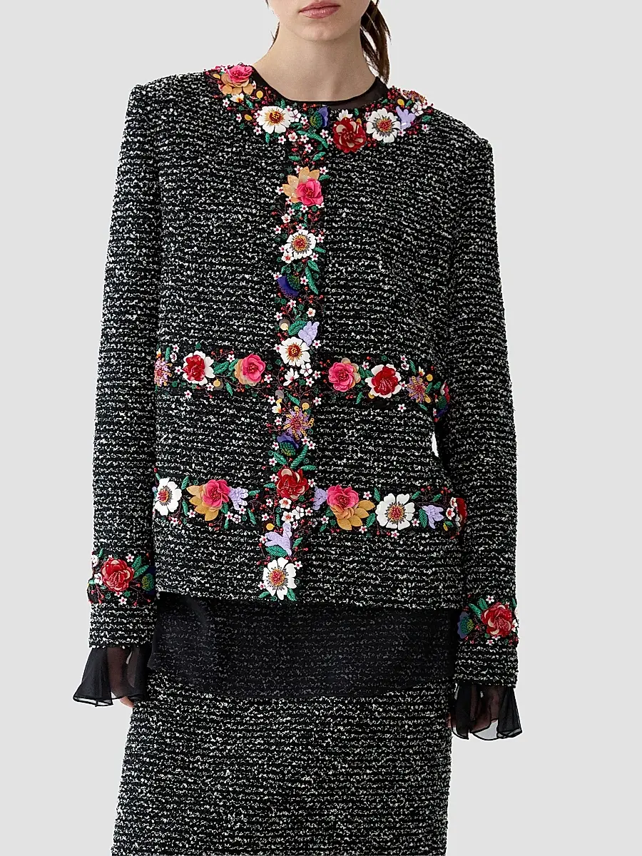 Carolina Herrera Women's 3D Floral Bouclé Long-Sleeve Jacket | Thumbnail 4 Carolina Herrera Women's 3D Floral Bouclé Long-Sleeve Jacket | Thumbnail 4
