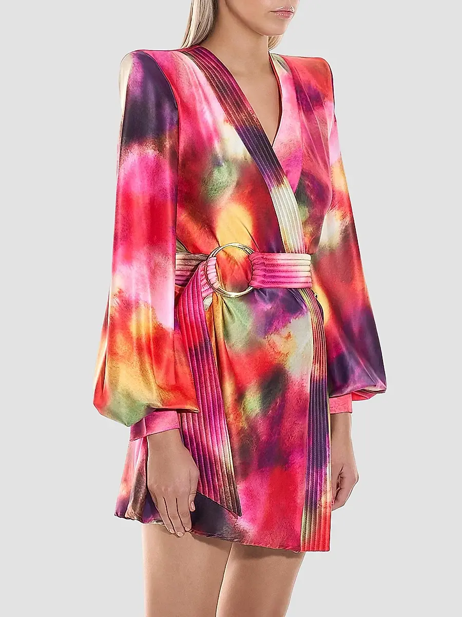 Zhivago Women's Cala Conta Tie-Dye Satin Tie-Waist Minidress | Thumbnail 3