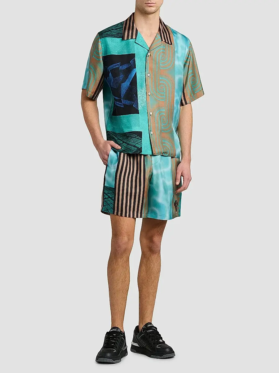 Versace Men's Floating Printed Silk Twill Shorts | Thumbnail 2 Versace Men's Floating Printed Silk Twill Shorts | Thumbnail 2
