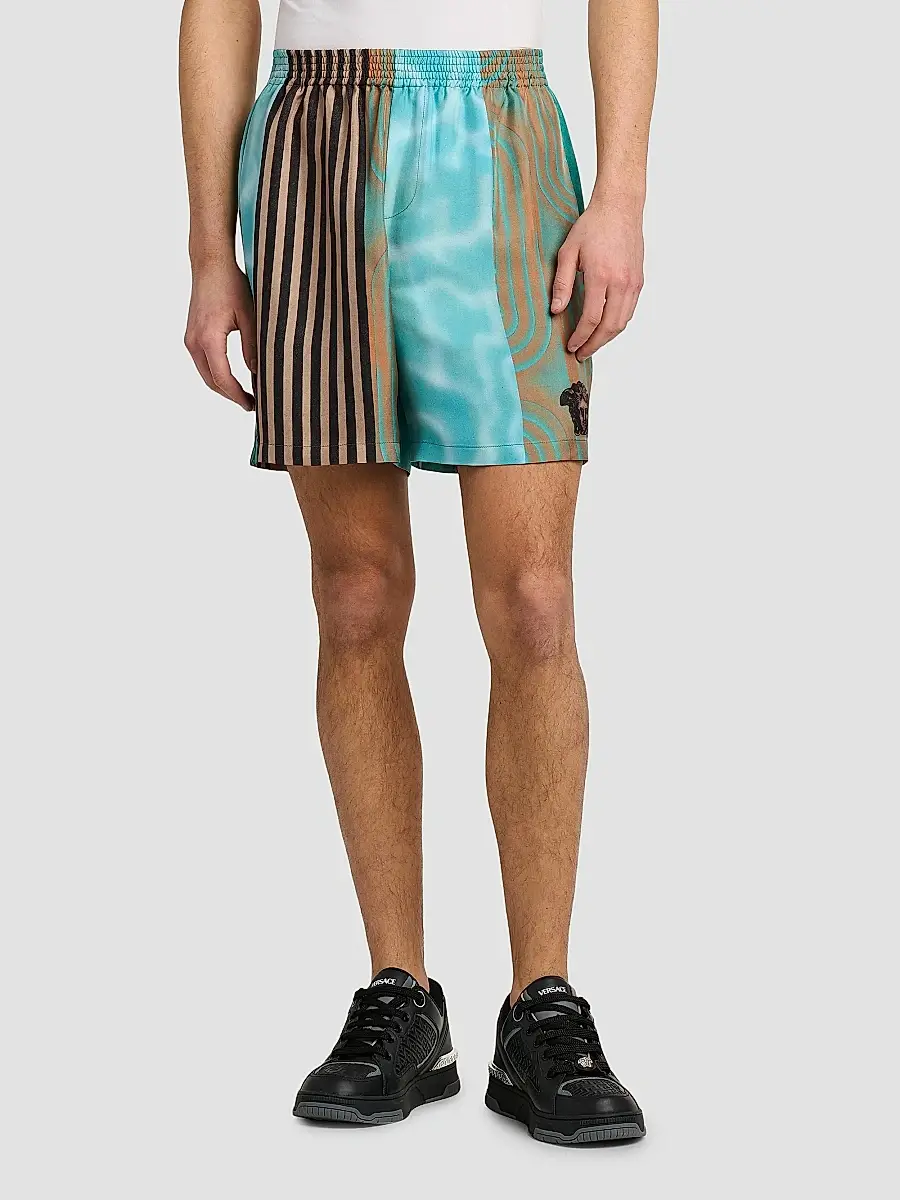 Versace Men's Floating Printed Silk Twill Shorts | Thumbnail 3 Versace Men's Floating Printed Silk Twill Shorts | Thumbnail 3