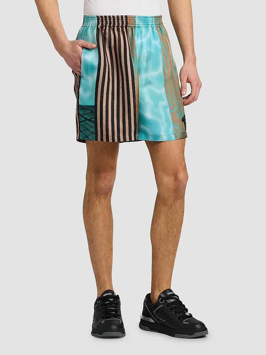Versace Men's Floating Printed Silk Twill Shorts | Thumbnail 4 Versace Men's Floating Printed Silk Twill Shorts | Thumbnail 4