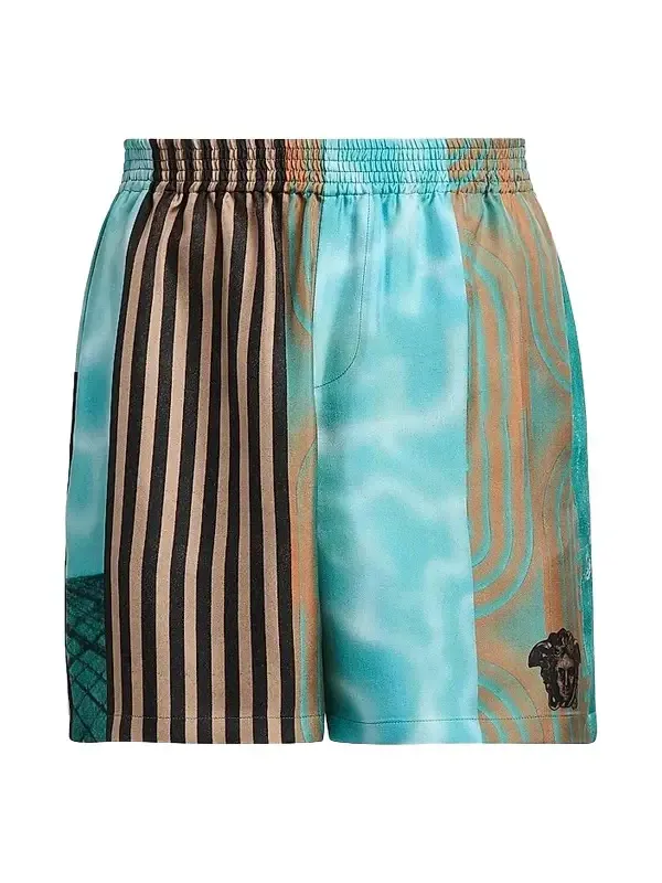 Versace Men's Floating Printed Silk Twill Shorts