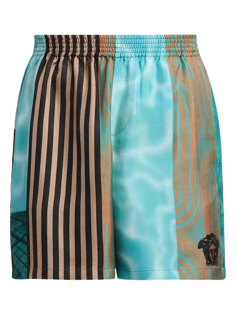 Versace Men's Floating Printed Silk Twill Shorts