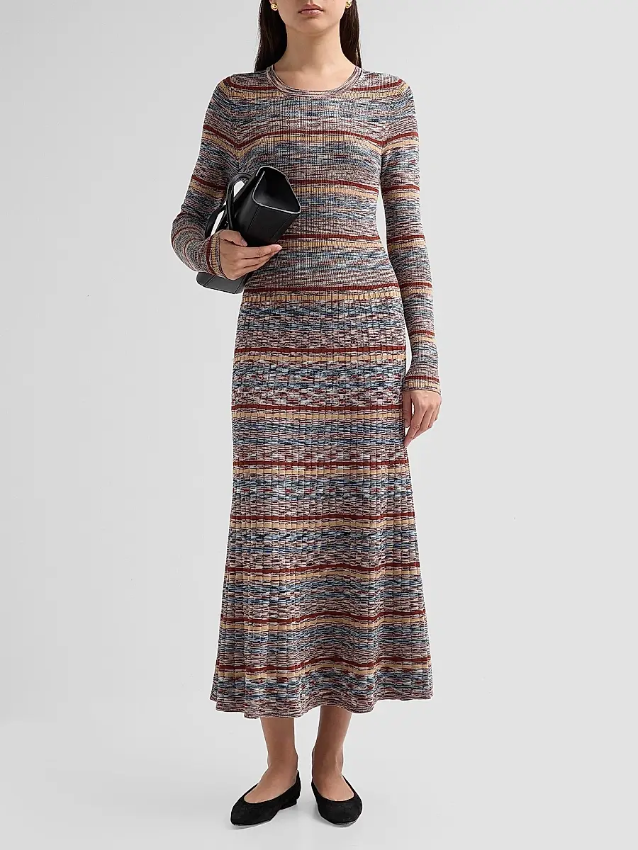 Veronica Beard Women's Nami Striped Rib-Knit Midi-Dress | Thumbnail 2 Veronica Beard Women's Nami Striped Rib-Knit Midi-Dress | Thumbnail 2