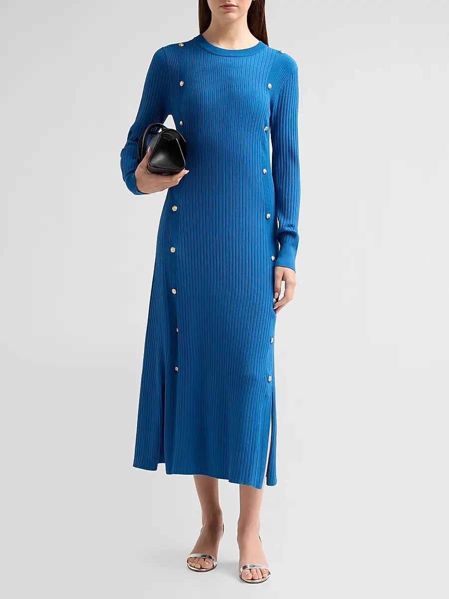 Elie Tahari Women's Tamara Rib-Knit Crewneck Midi Sweaterdress | Thumbnail 2 Elie Tahari Women's Tamara Rib-Knit Crewneck Midi Sweaterdress | Thumbnail 2
