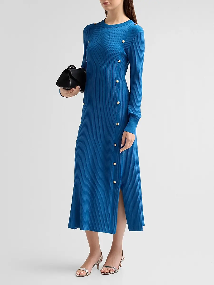 Elie Tahari Women's Tamara Rib-Knit Crewneck Midi Sweaterdress | Thumbnail 4 Elie Tahari Women's Tamara Rib-Knit Crewneck Midi Sweaterdress | Thumbnail 4