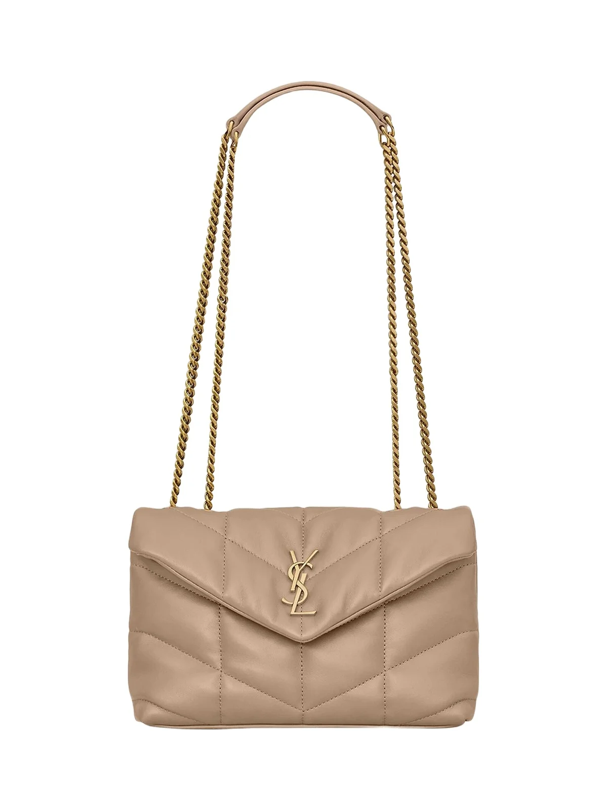 Saint Laurent Women's Puffer Toy Shoulder Bag in Quilted Lambskin - Dark Beige