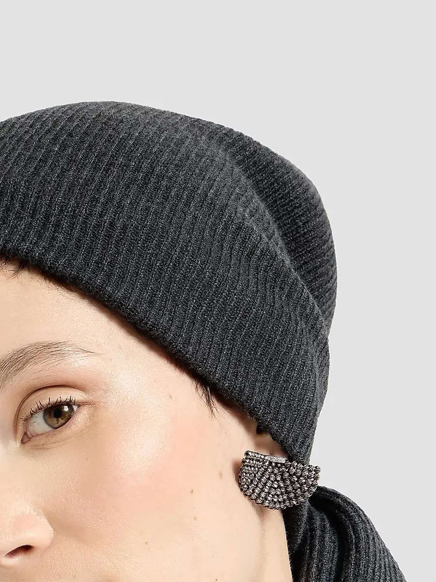 Brunello Cucinelli Women's Cashmere English Rib Knit Beanie | Thumbnail 2 Brunello Cucinelli Women's Cashmere English Rib Knit Beanie | Thumbnail 2