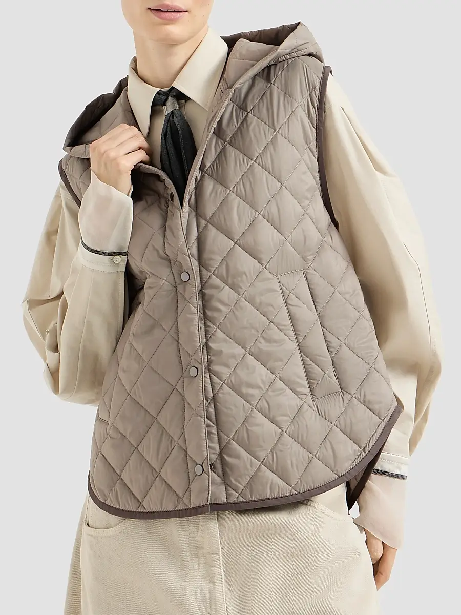 Brunello Cucinelli Women's Lightweight Matte Nylon Quilted Vest | Thumbnail 3 Brunello Cucinelli Women's Lightweight Matte Nylon Quilted Vest | Thumbnail 3