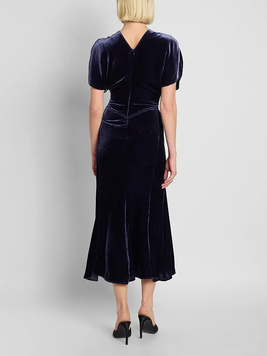 Victoria Beckham Women's Bela Ruched Velvet Midi Dress | Thumbnail 3 Victoria Beckham Women's Bela Ruched Velvet Midi Dress | Thumbnail 3