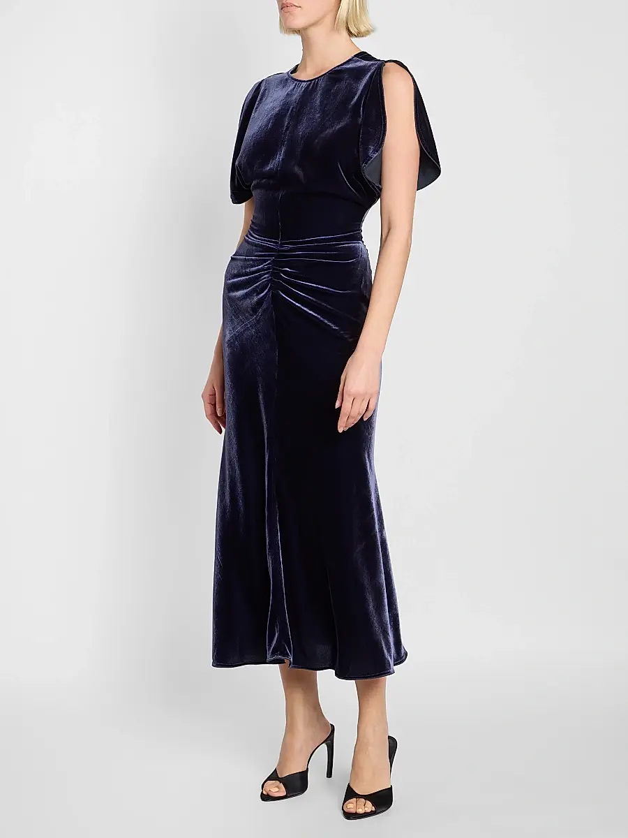 Victoria Beckham Women's Bela Ruched Velvet Midi Dress | Thumbnail 4 Victoria Beckham Women's Bela Ruched Velvet Midi Dress | Thumbnail 4
