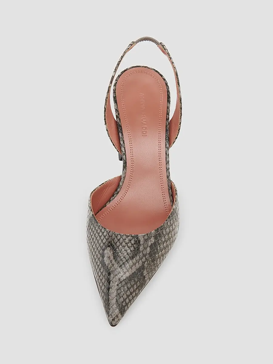 Amina Muaddi Women's Holli 70MM Snake-Embossed Slingback Pumps | Thumbnail 4