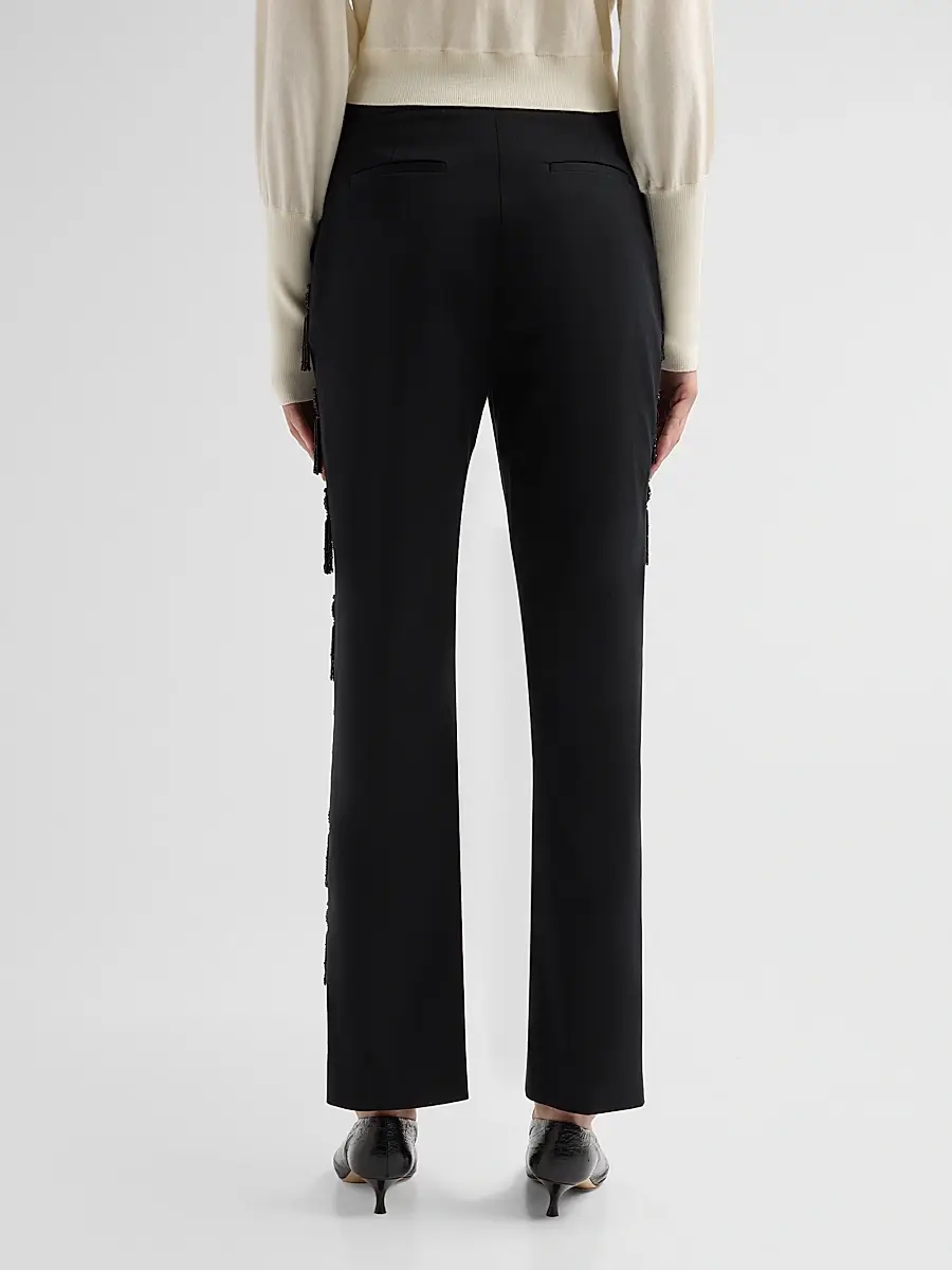 Lela Rose Women's Tassel Embroidered Stretch Cotton Demi Pants | Thumbnail 3 Lela Rose Women's Tassel Embroidered Stretch Cotton Demi Pants | Thumbnail 3