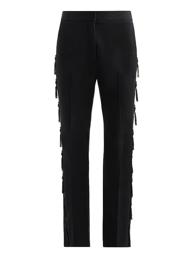 Lela Rose Women's Tassel Embroidered Stretch Cotton Demi Pants