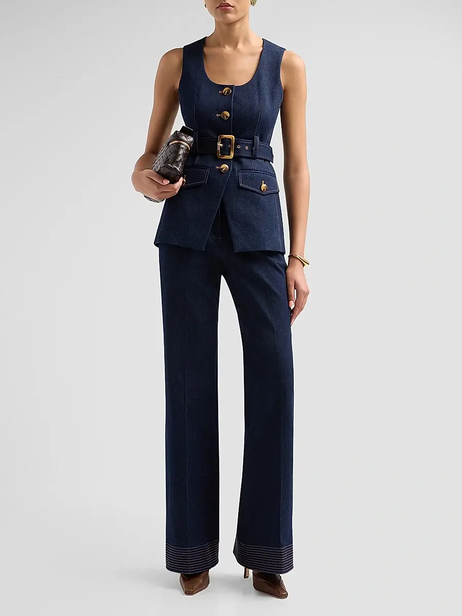 Veronica Beard Women's Lancelor Denim High-Rise Wide-Leg Pants | Thumbnail 2 Veronica Beard Women's Lancelor Denim High-Rise Wide-Leg Pants | Thumbnail 2