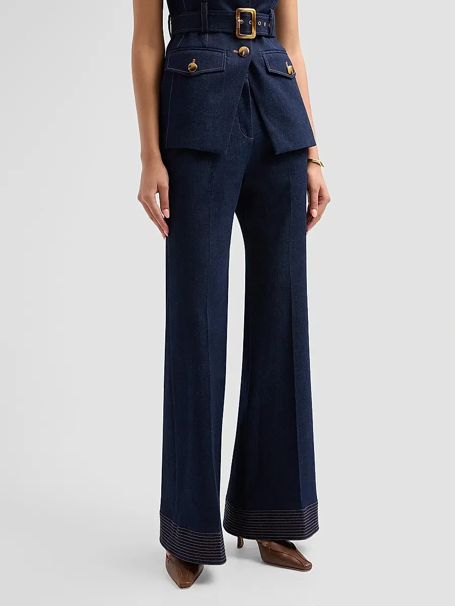 Veronica Beard Women's Lancelor Denim High-Rise Wide-Leg Pants | Thumbnail 4 Veronica Beard Women's Lancelor Denim High-Rise Wide-Leg Pants | Thumbnail 4