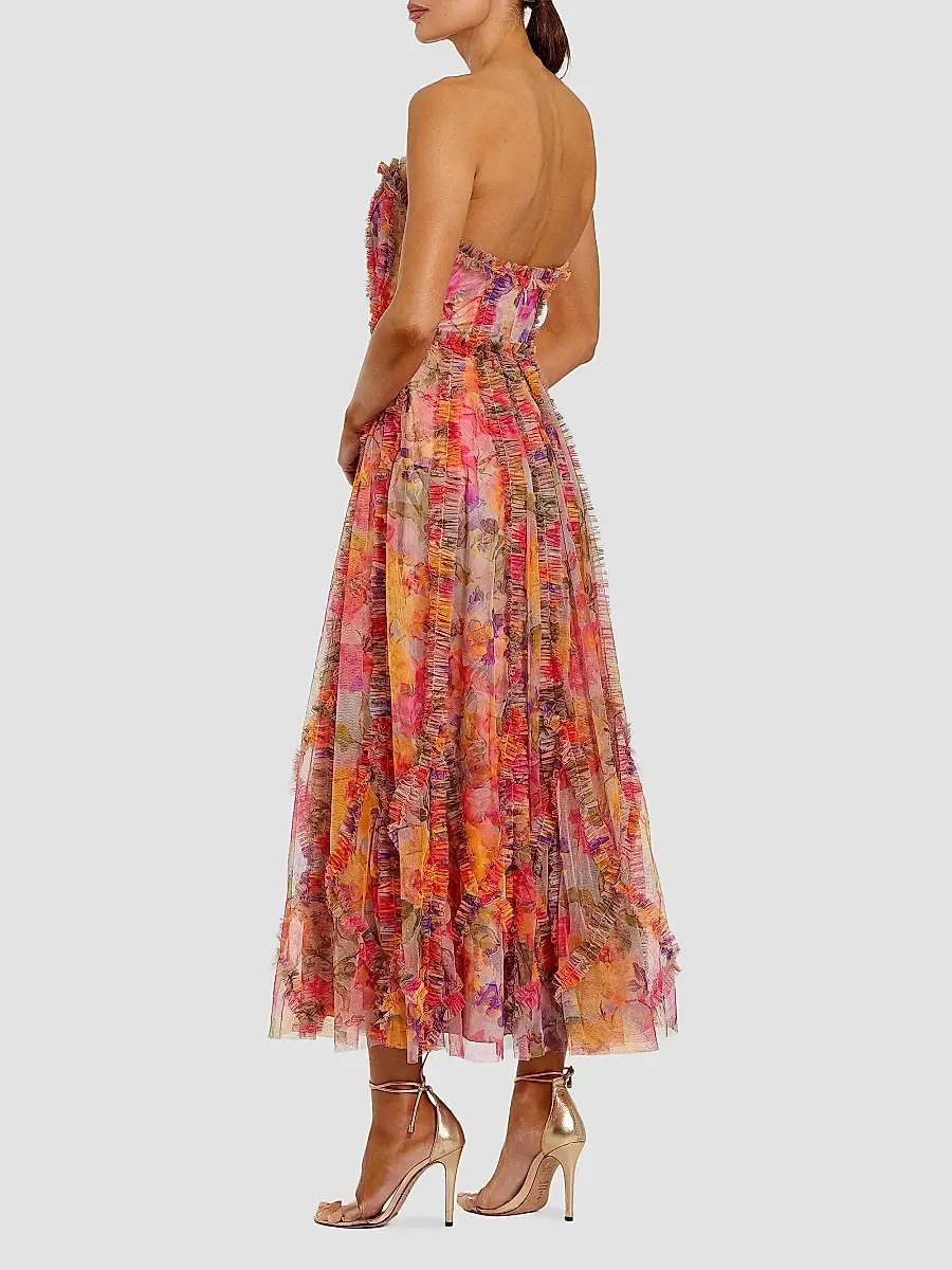 Mac Duggal Women's Floral Mesh Ruffled Strapless Gown | Thumbnail 2