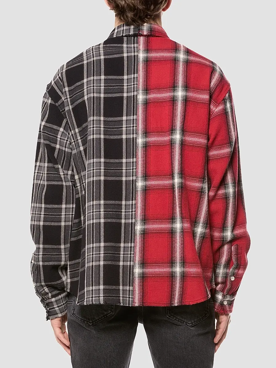 Purple Brand Men's Spliced Two-Tone Flannel Shirt | Thumbnail 2 Purple Brand Men's Spliced Two-Tone Flannel Shirt | Thumbnail 2