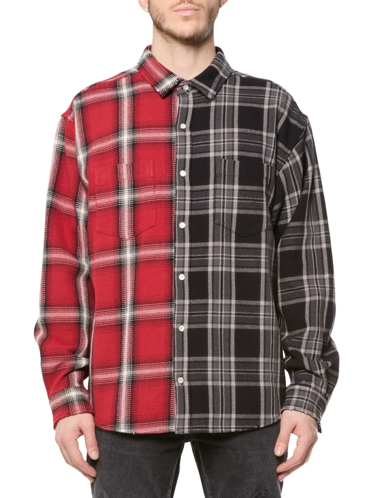 Men's Spliced Two-Tone Flannel Shirt Men's Spliced Two-Tone Flannel Shirt