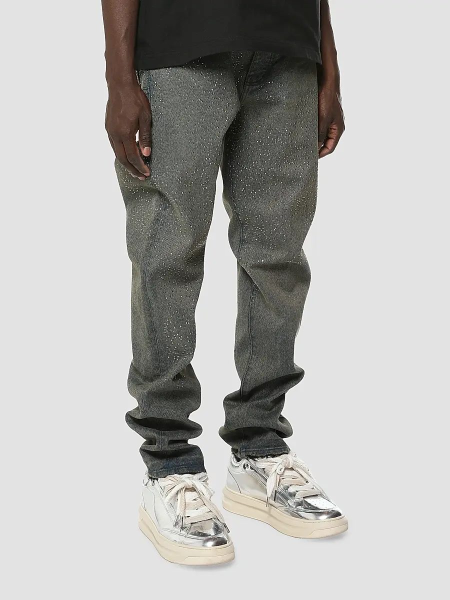 Purple Brand Men's Dirty Wash Cosmos Rhinestone Stacked Jeans | Thumbnail 3 Purple Brand Men's Dirty Wash Cosmos Rhinestone Stacked Jeans | Thumbnail 3