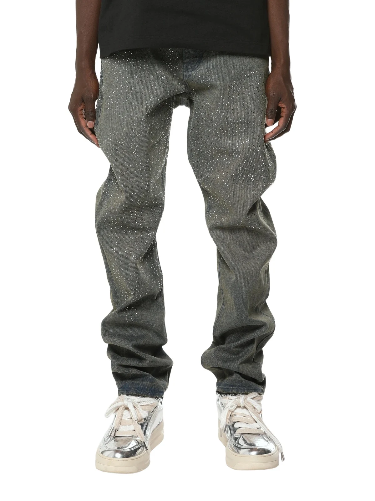 Men's Dirty Wash Cosmos Rhinestone Stacked Jeans Men's Dirty Wash Cosmos Rhinestone Stacked Jeans
