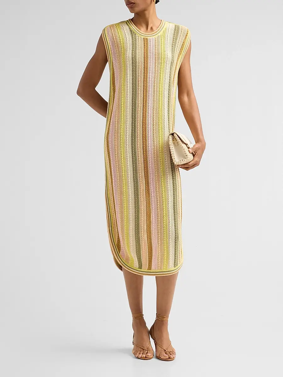 Zimmermann Women's Indra Striped Crochet Cotton Midi Dres | Thumbnail 2