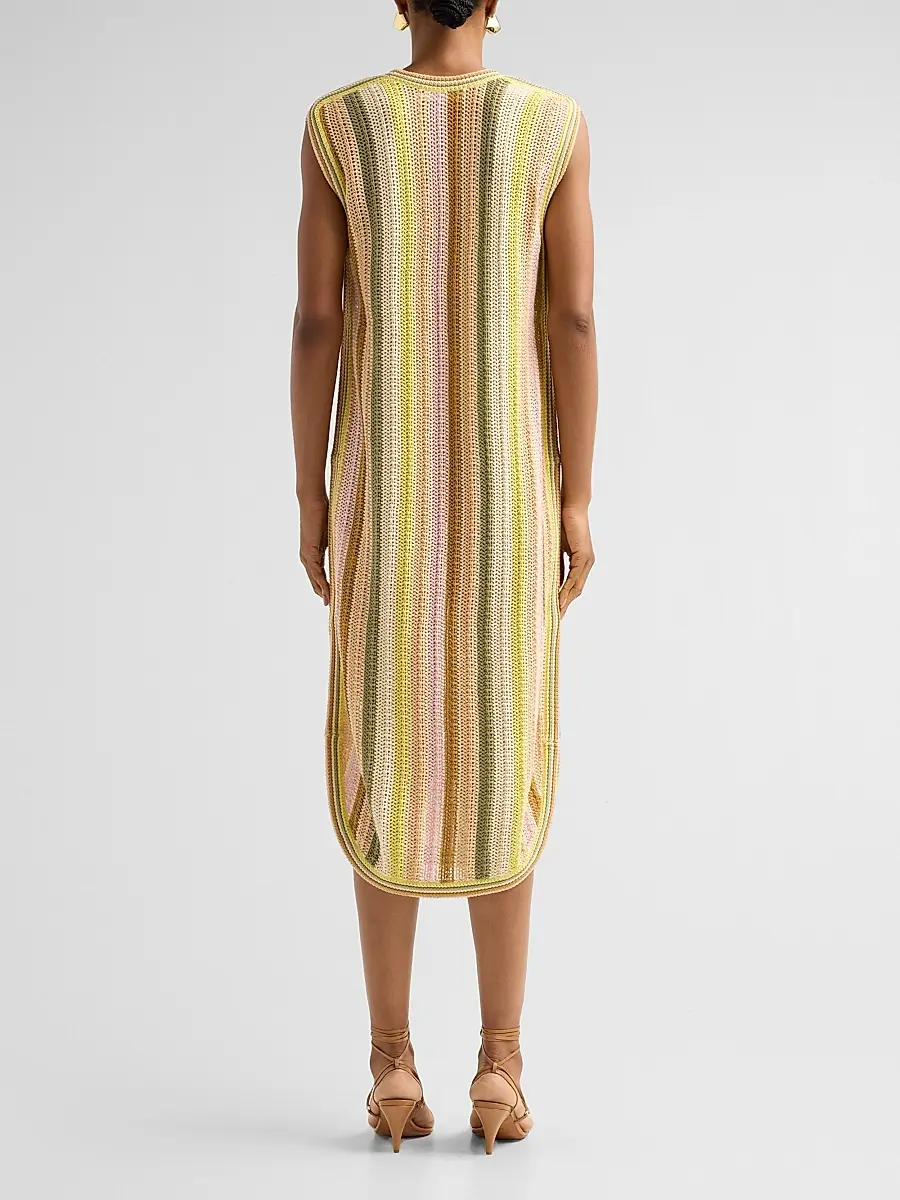 Zimmermann Women's Indra Striped Crochet Cotton Midi Dres | Thumbnail 3