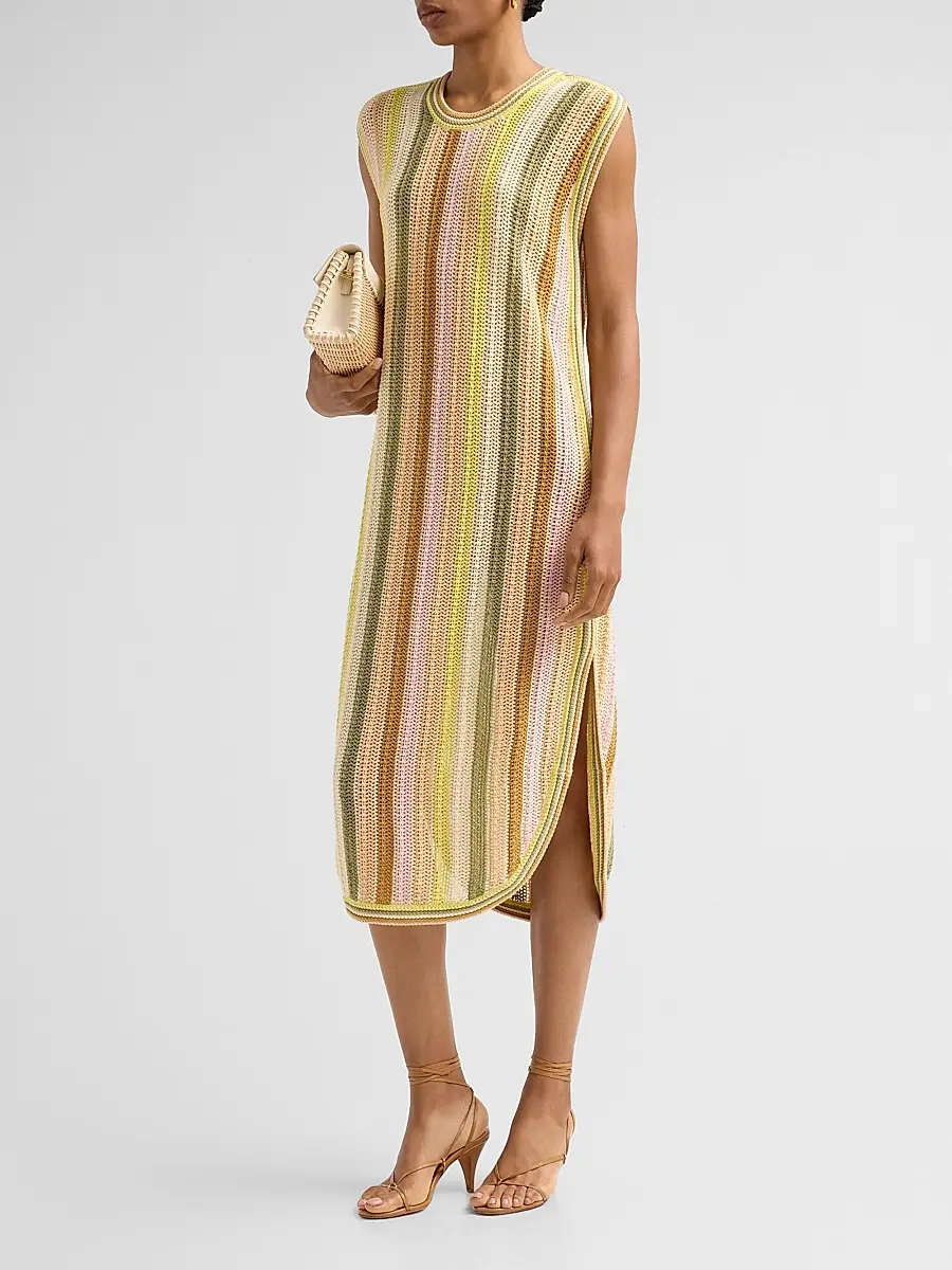 Zimmermann Women's Indra Striped Crochet Cotton Midi Dres | Thumbnail 4